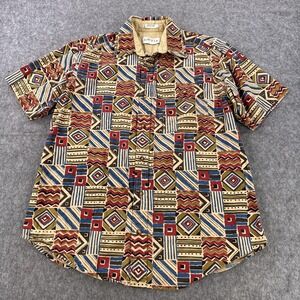 Orvis Shirt Mens Large Multicolor Geometric Tribal Print Button Front Cotton